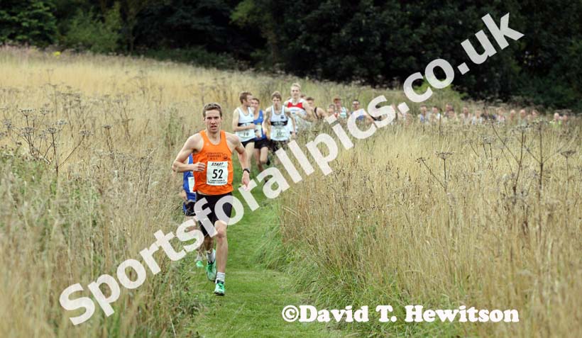 Dan Jenkin (Durham City) leads the first leg of the 4 x 1.8 mile relay at the Sunderland Open Cross Country.